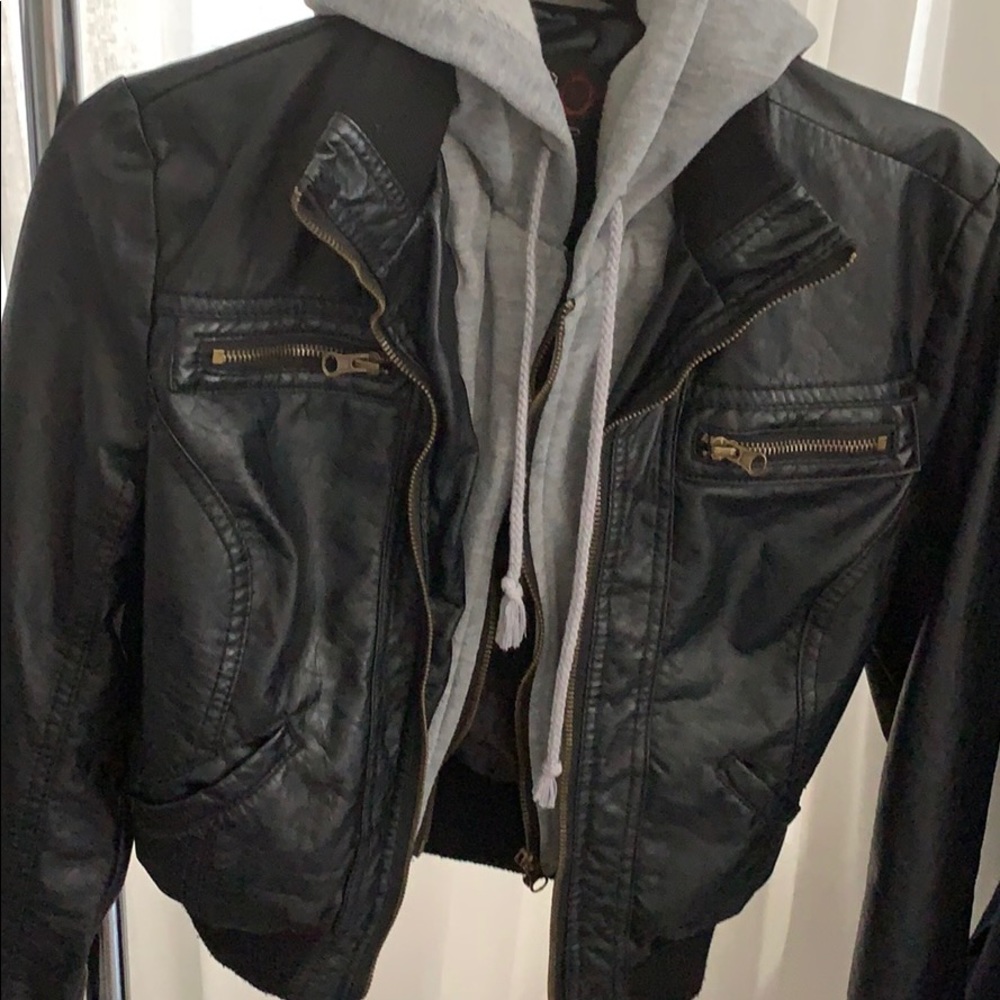 Cute black vegan leather pre owned bomber jacket